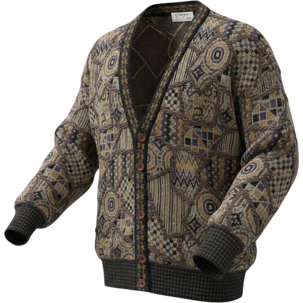 Mondo di Marco Vintage Abstract Geometric Knit grandpa Sweater Mens XL Italy